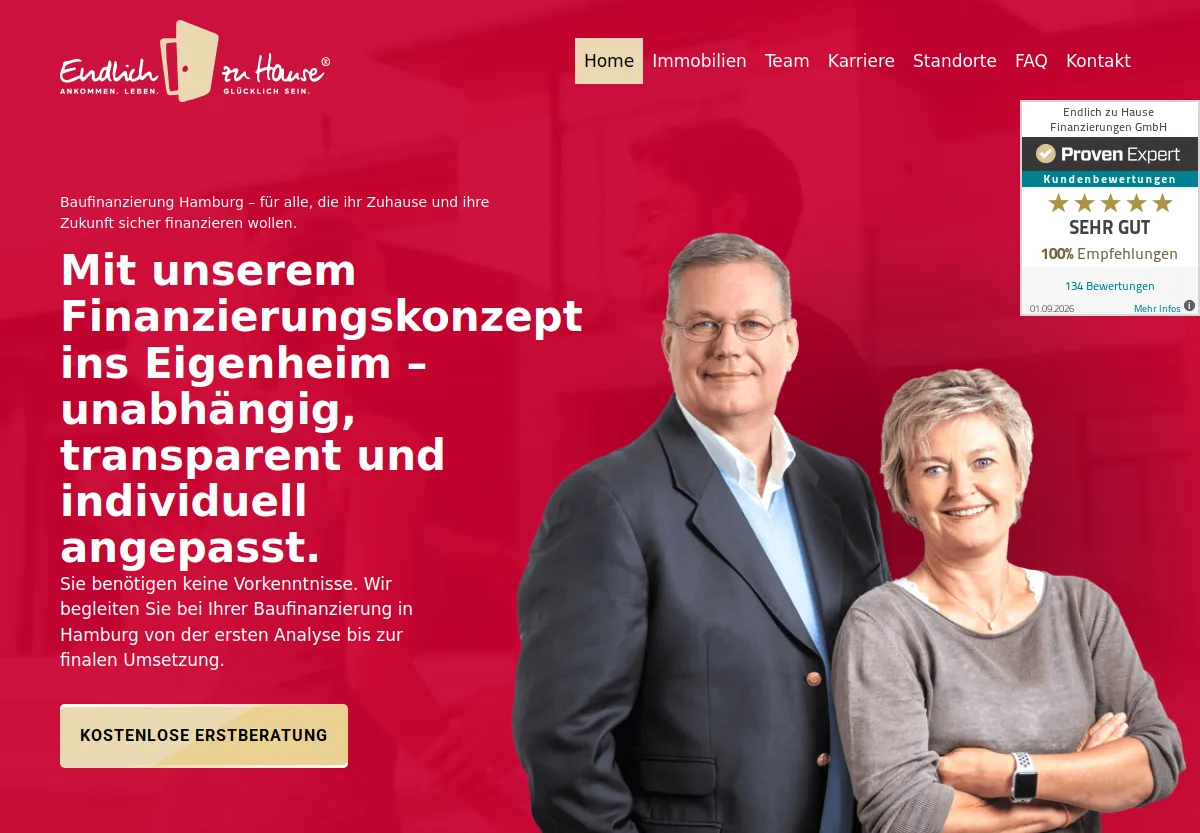 Startseite von endlichzuhause.com, Baufinanzierung Hamburg
